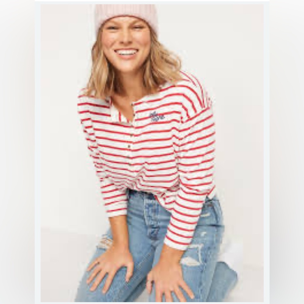 Old Navy Loose Mariner-Stripe Long-Sleeve Henley T-Shirt for women size S